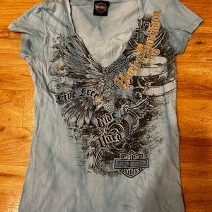 Harley-Davdson Live Free V neck Tee -Gray M